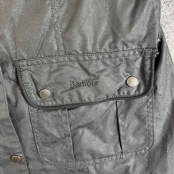 Barbour Waxed Cotton Full Zip Mock Neck Jacket Black Utility Tartan Lined 10 - Picture 4 of 15